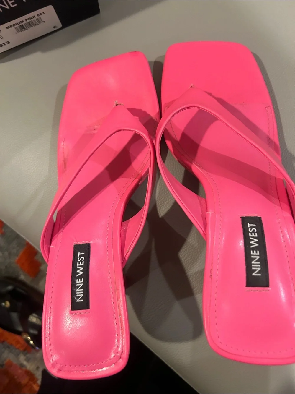 Nine West Women's Hot Pink Square-Toe Thong Heels